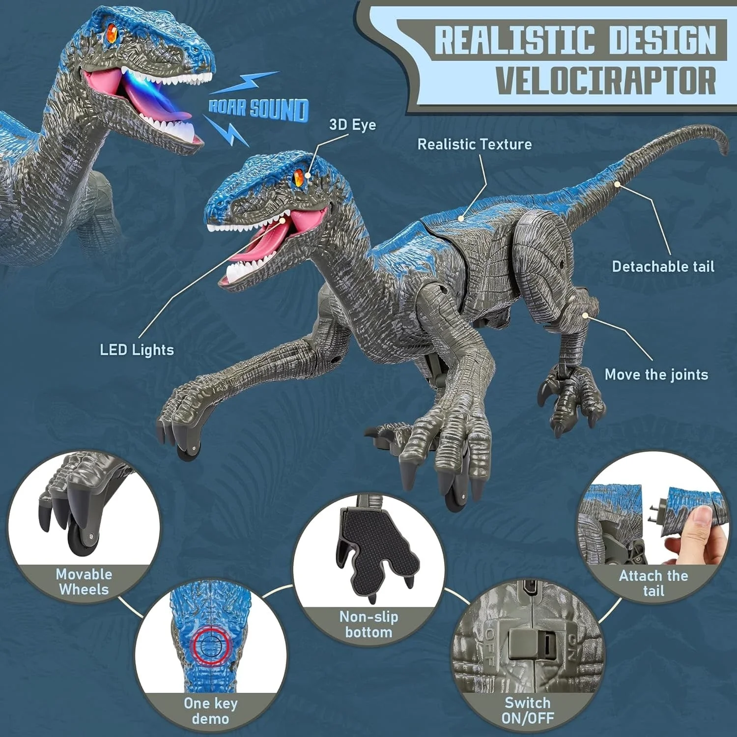 Remote Control Dinosaur with Sound Realistic Velociraptor Toy - Image 2